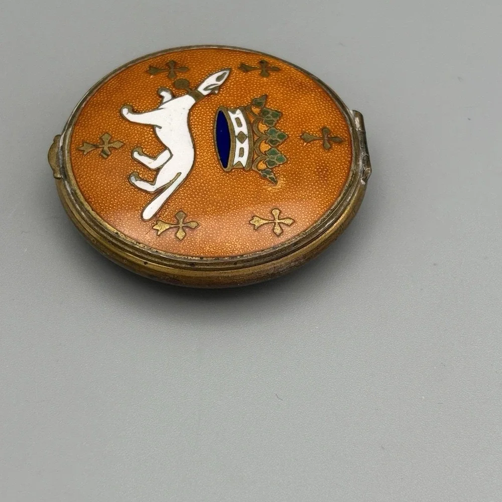Antique Compact Powder Case French Cloisonné Enamel France Crown Ermine Cross